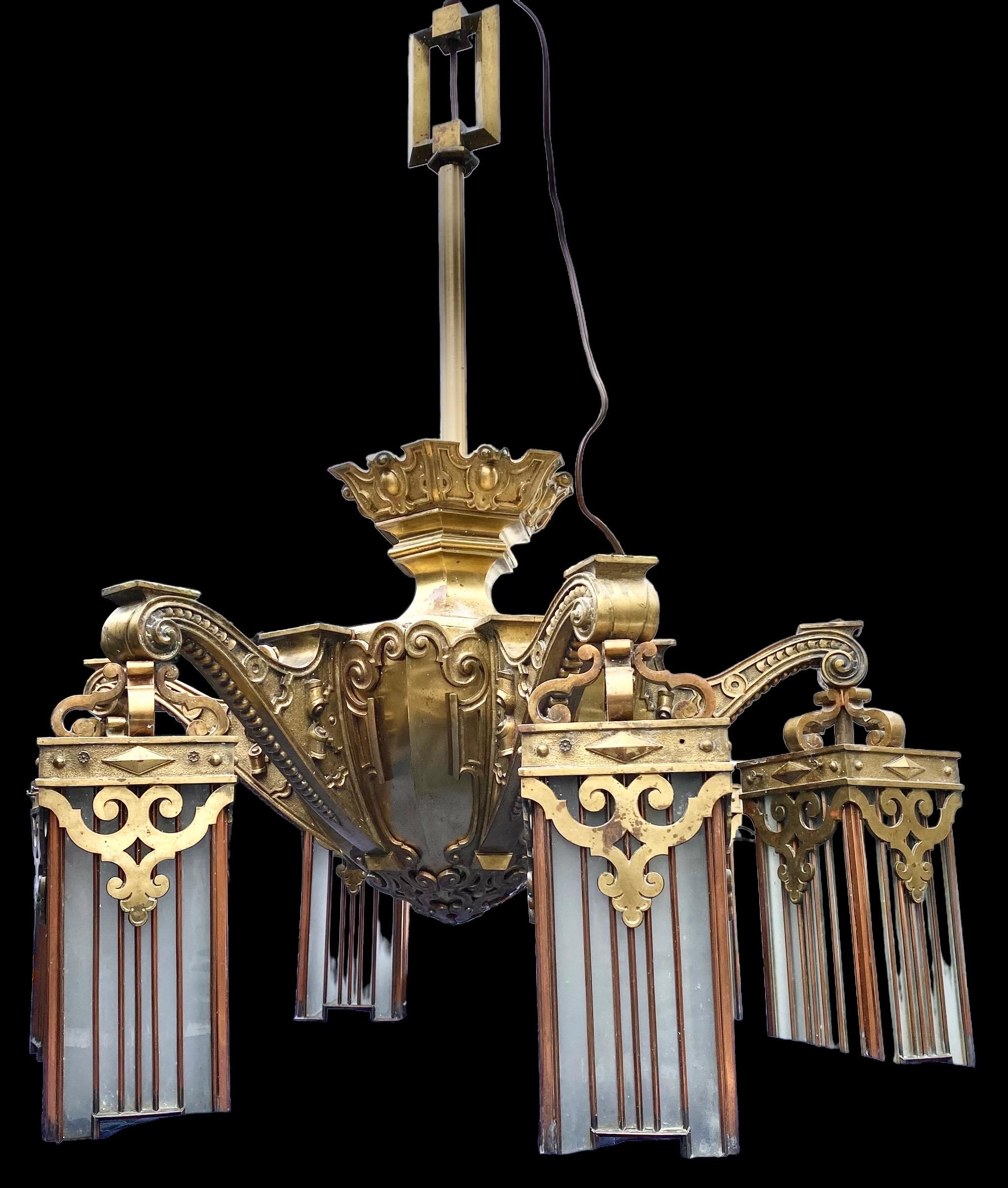 Antique Beaux Arts Copper and Brass Chandelier In Good Condition In New Orleans, LA