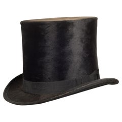 Chapeau ancien en peau de castor et boîte à chapeau d'origine en peau de castor, vers 1880-1920