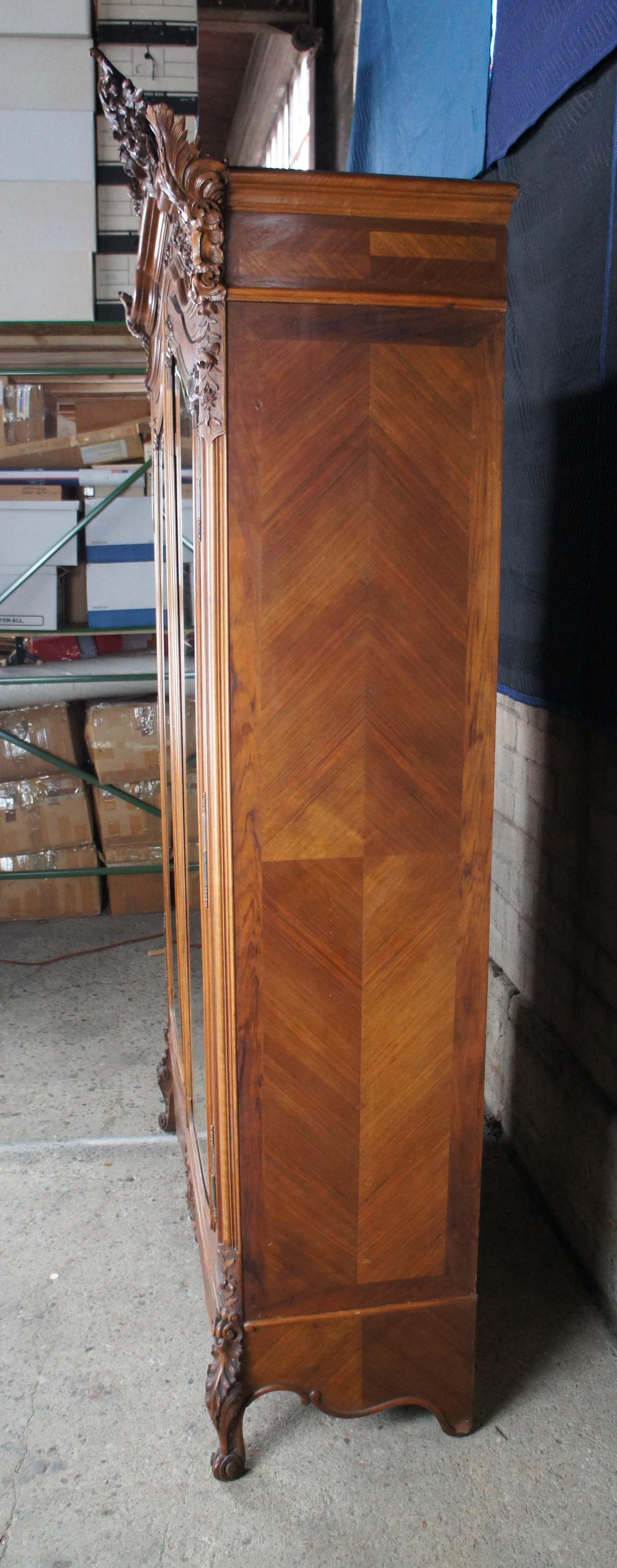Antique Bedel & Cie French Louis XV Walnut Baroque Mirrored Knockdown Armoire 6