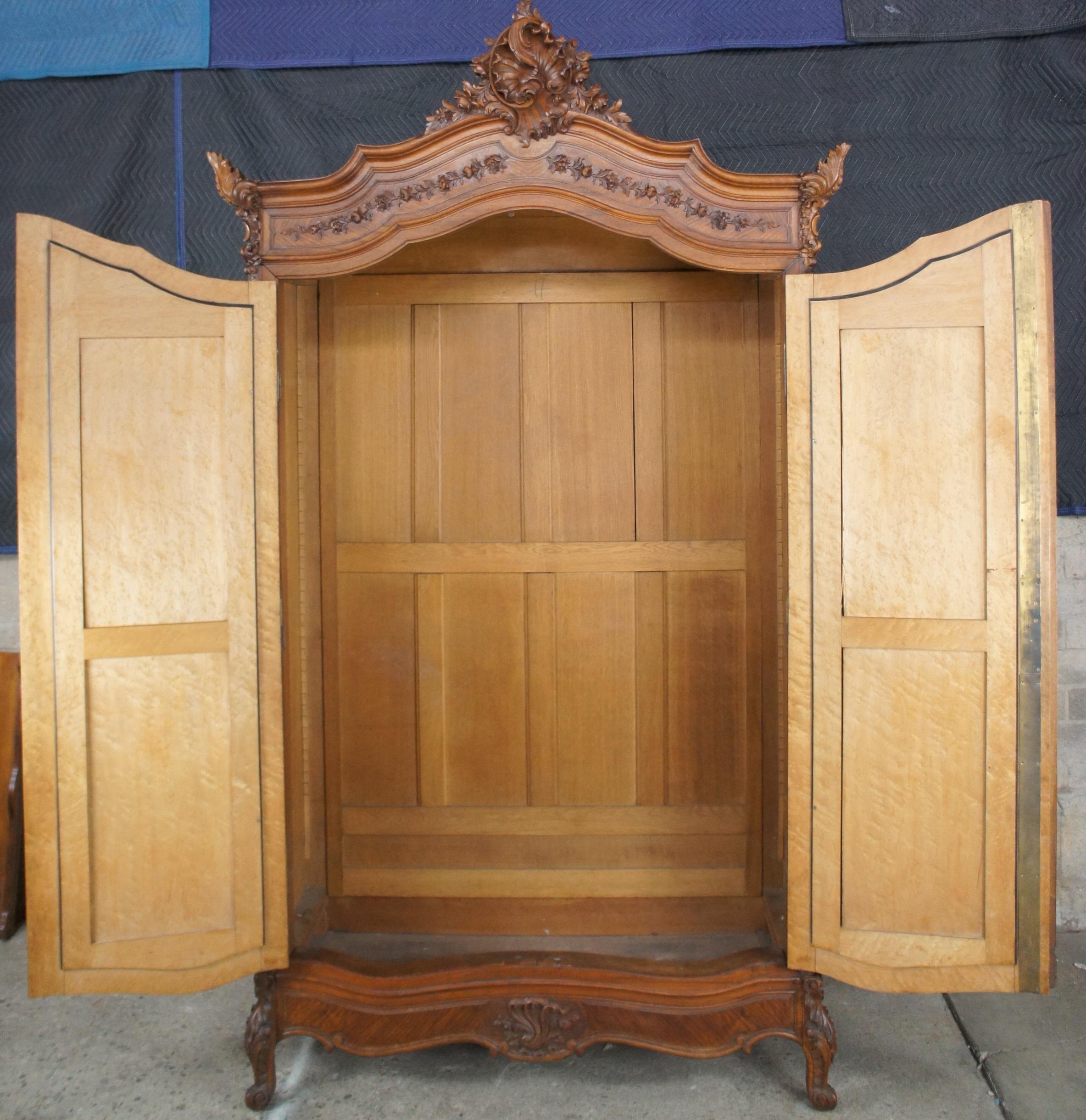 19th Century Antique Bedel & Cie French Louis XV Walnut Baroque Mirrored Knockdown Armoire
