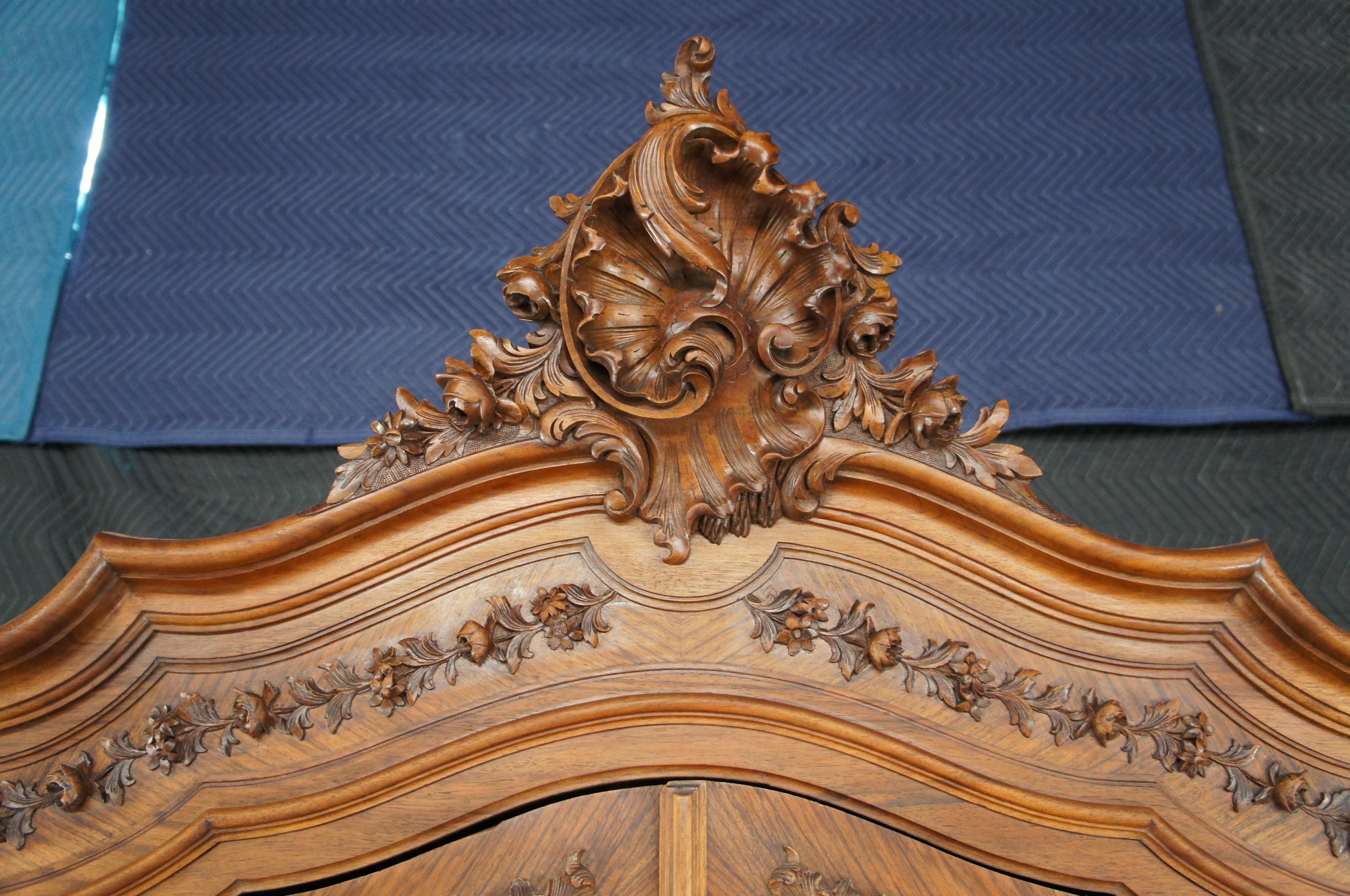 Antique Bedel & Cie French Louis XV Walnut Baroque Mirrored Knockdown Armoire 1