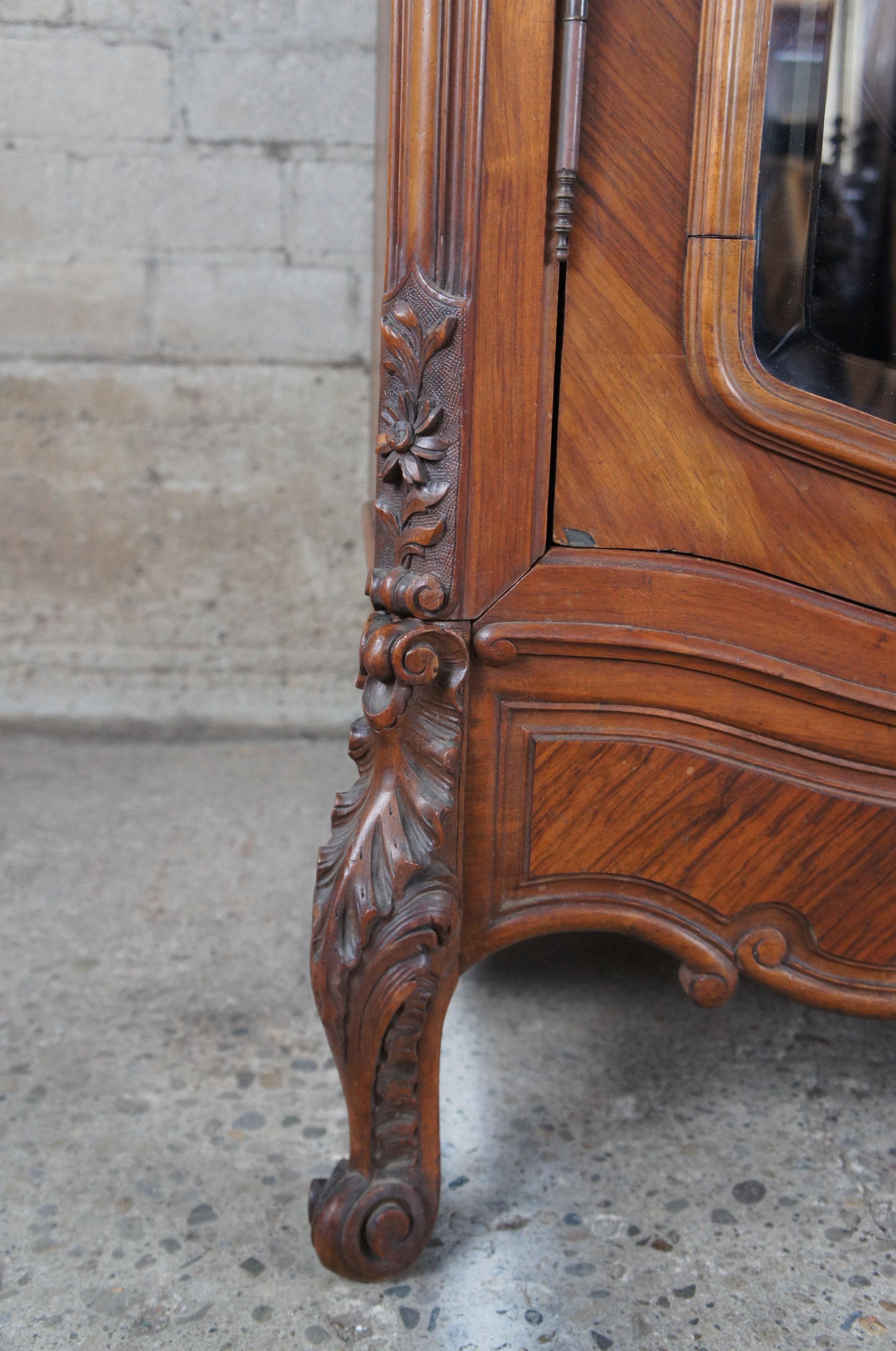 Antique Bedel & Cie French Louis XV Walnut Baroque Mirrored Knockdown Armoire 3