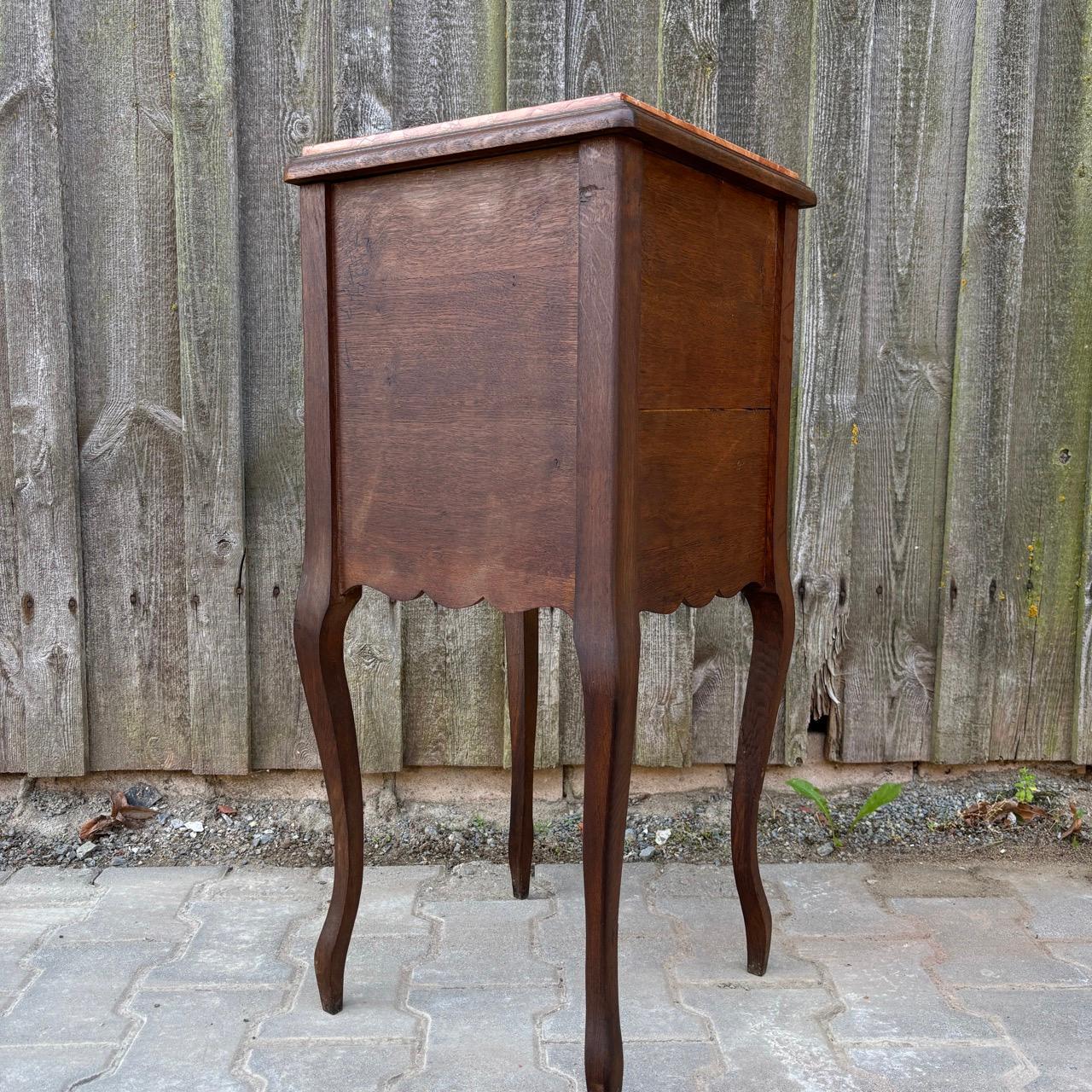 Antique bedside cabinet  Art Nouveau around 1900  Oak & marble 4