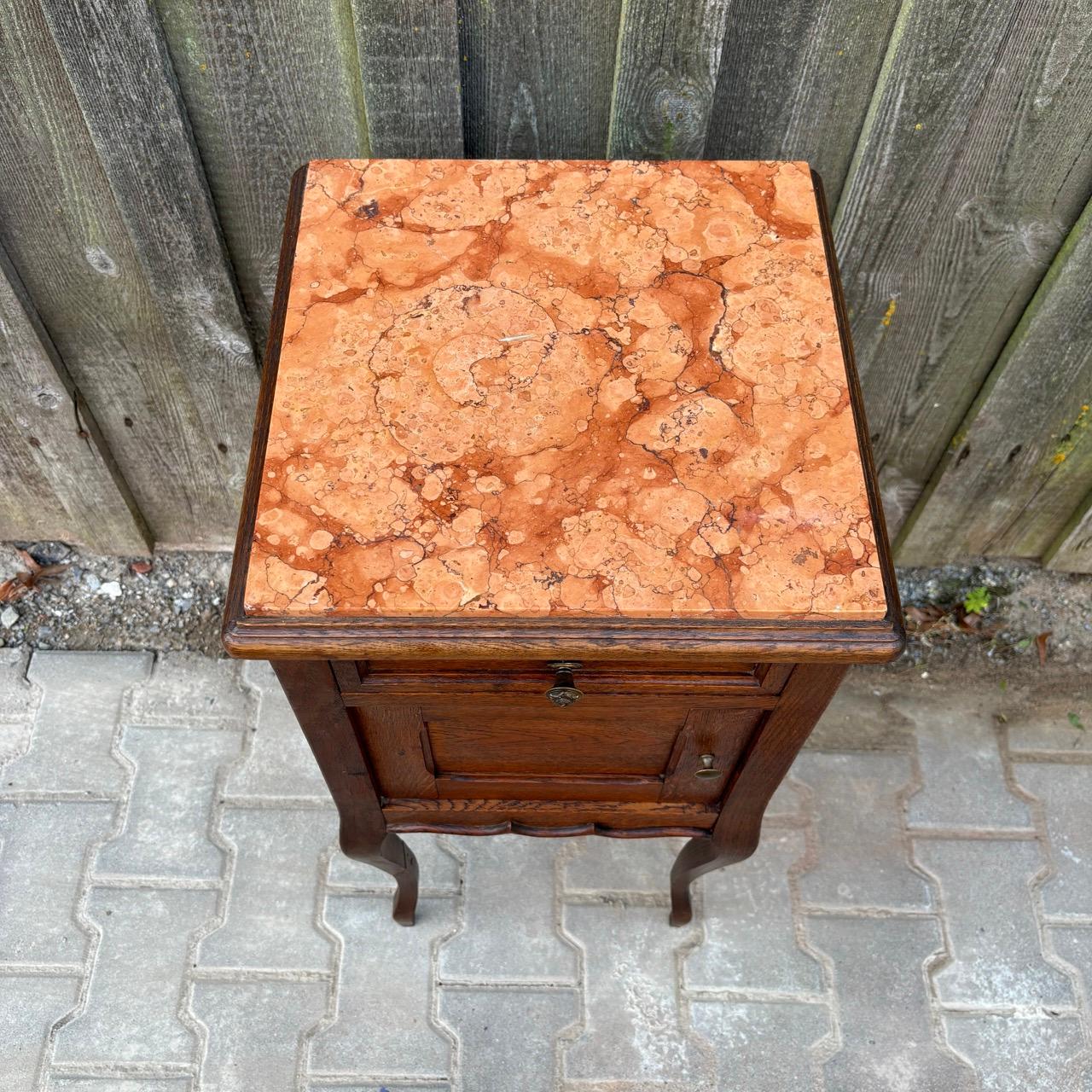 Early 20th Century Antique bedside cabinet  Art Nouveau around 1900  Oak & marble