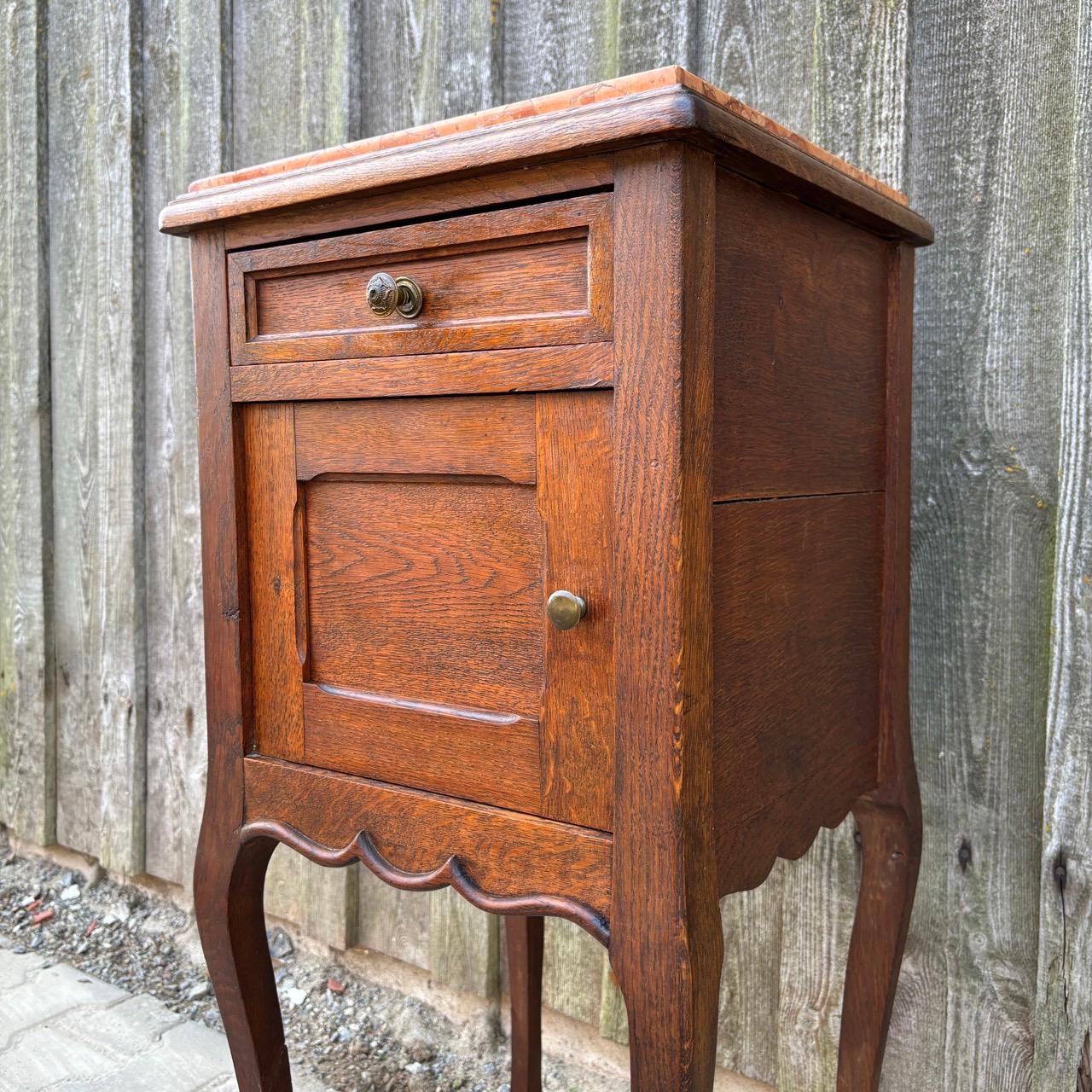 Marble Antique bedside cabinet  Art Nouveau around 1900  Oak & marble