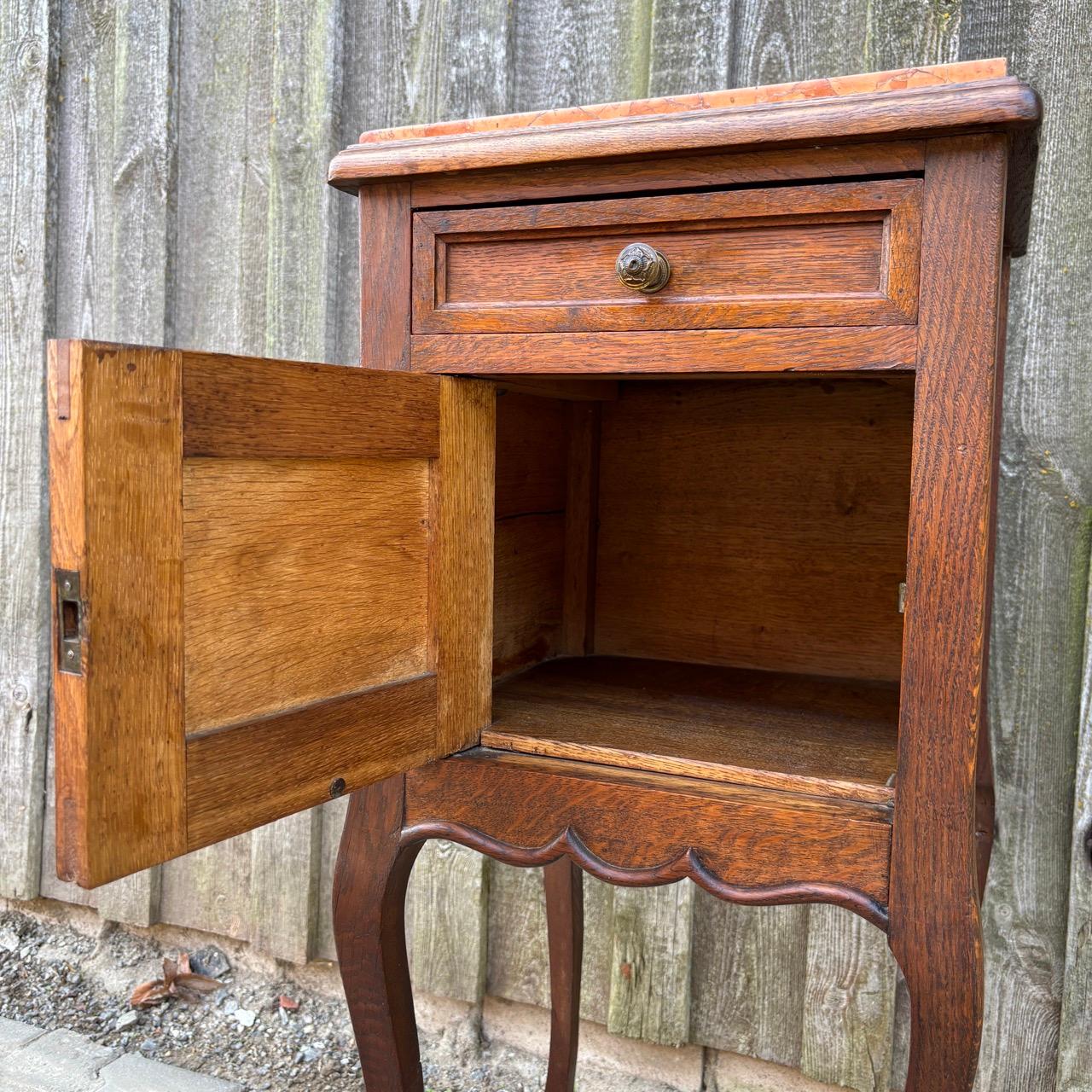 Antique bedside cabinet  Art Nouveau around 1900  Oak & marble 1