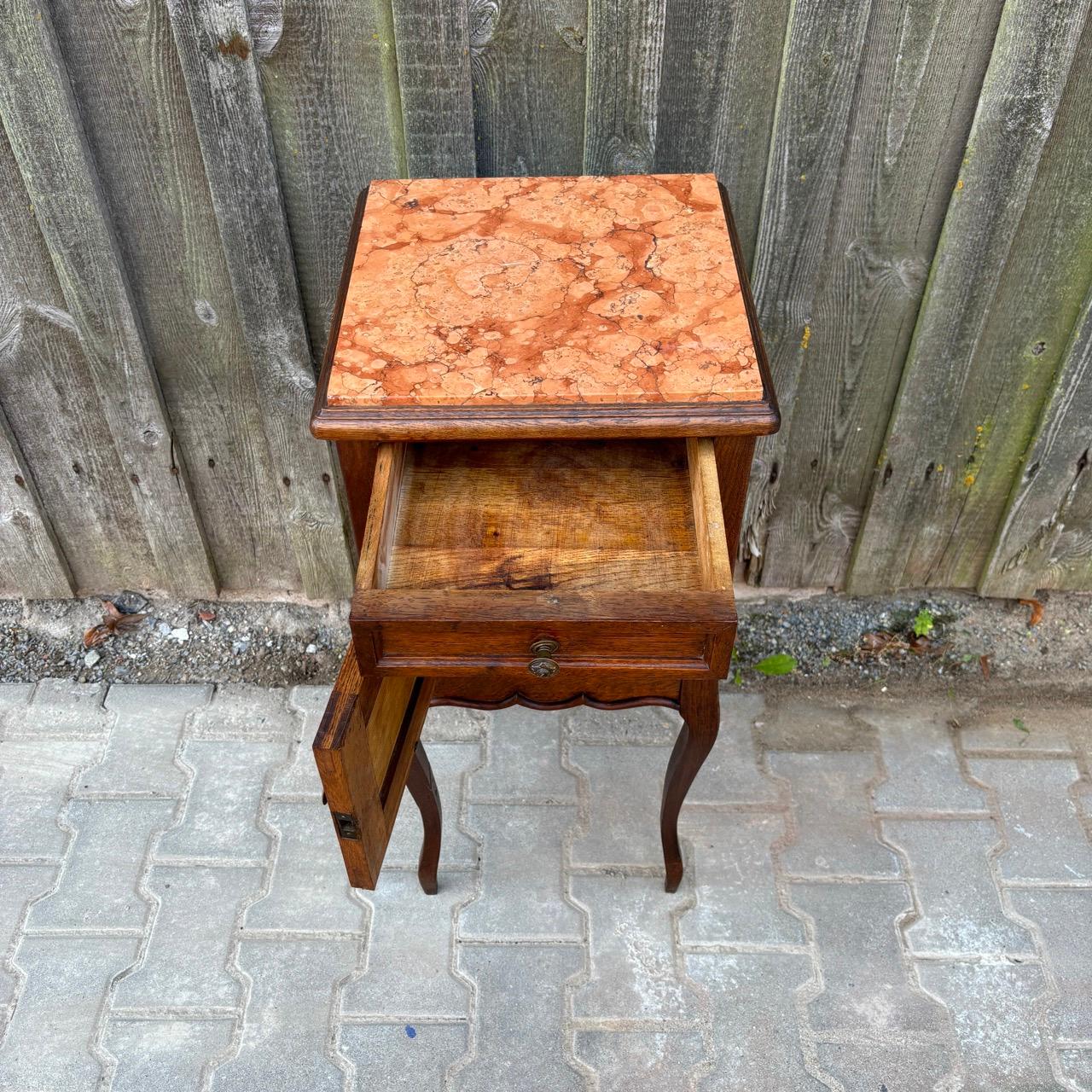 Antique bedside cabinet  Art Nouveau around 1900  Oak & marble 2