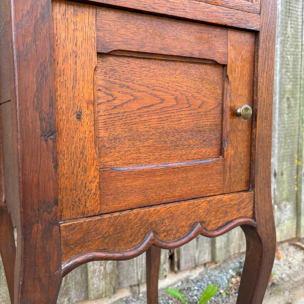 Antique bedside cabinet  Art Nouveau around 1900  Oak & marble 3