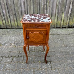 Antique bedside cabinet  Art Nouveau around 1900  Walnut & marble