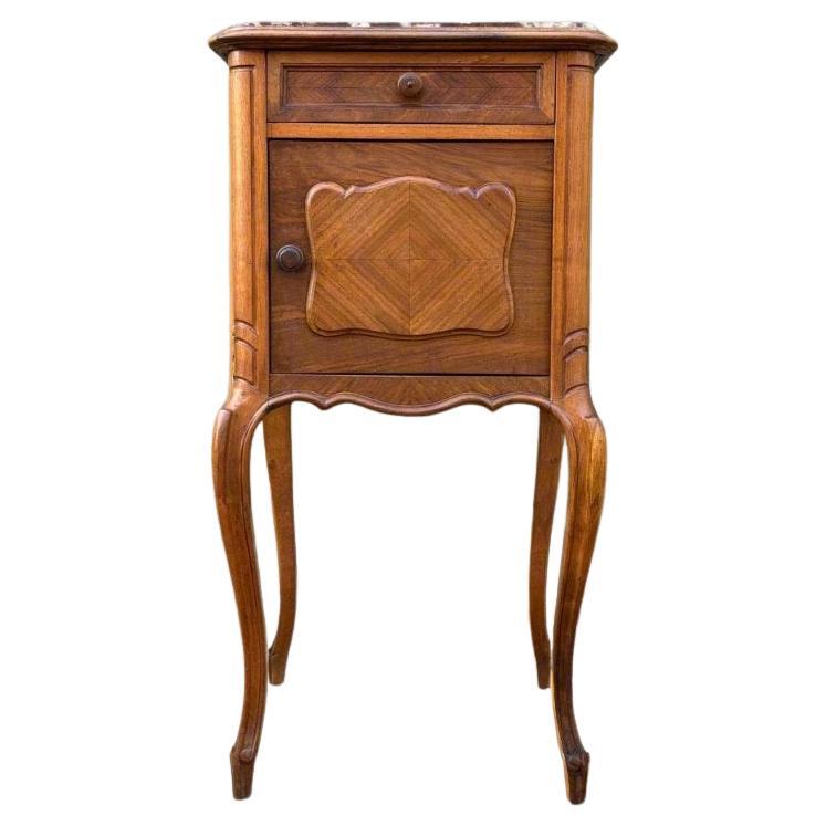 Meuble de chevet ancien  L'Art nouveau vers 1900  Noyer et marbre en vente
