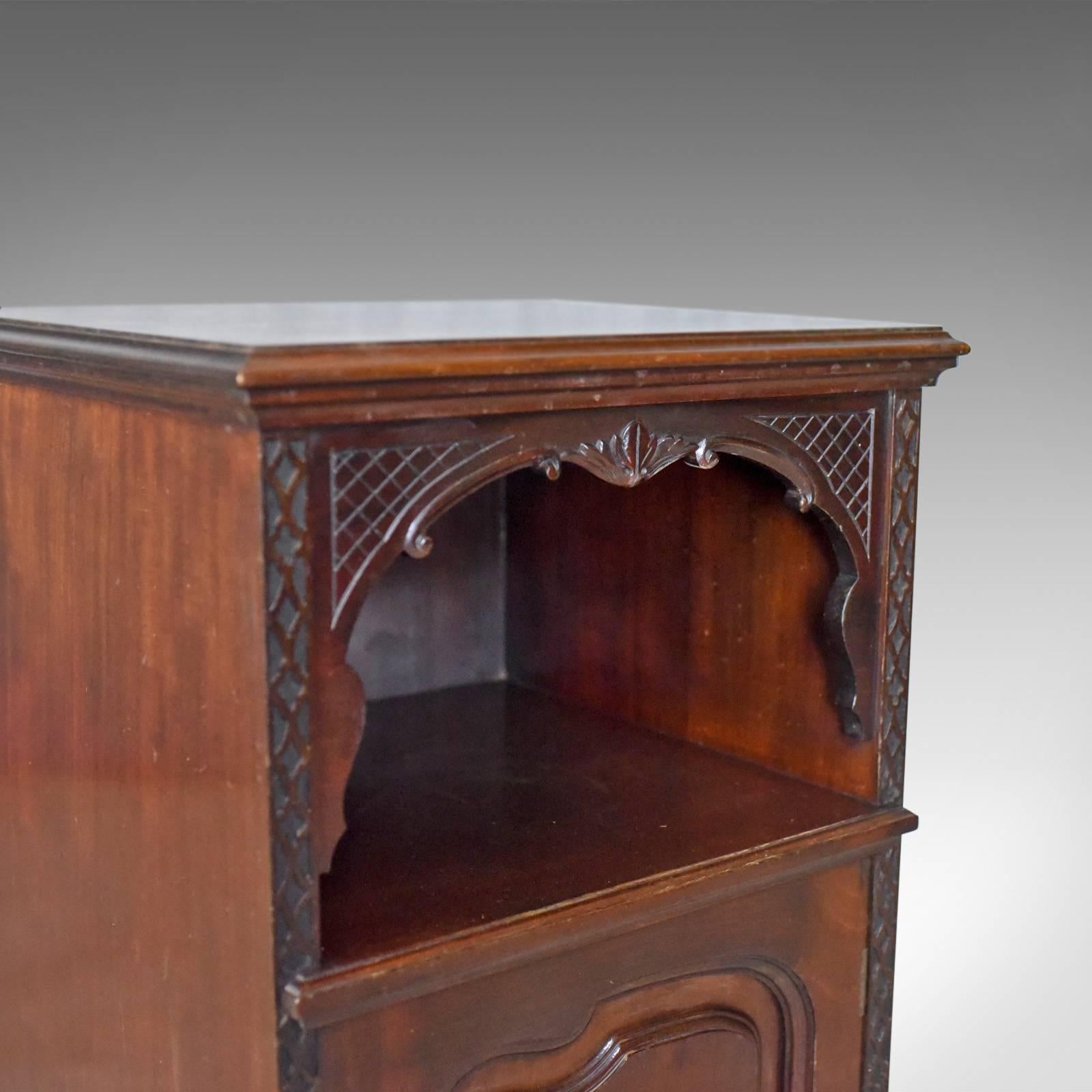 20th Century Antique Bedside Cabinet, Carved Mahogany Nightstand, English, circa 1910