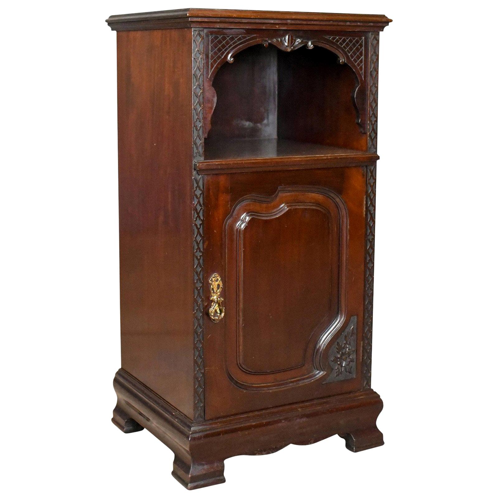 Antique Bedside Cabinet, Carved Mahogany Nightstand, English, circa 1910