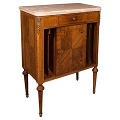 Antique Bedside Cabinet, French Kingwood, Marble, Nightstand Cupboard, Victorian