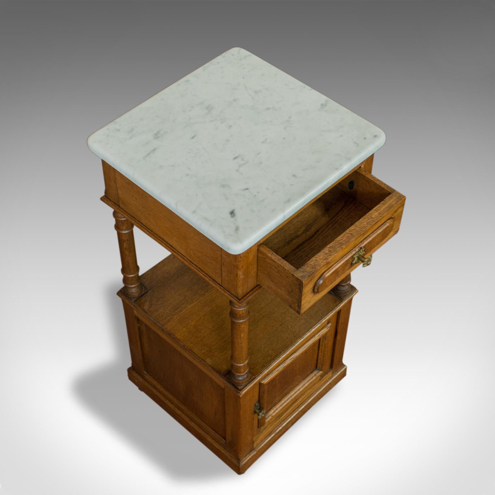 Antique Bedside Cabinet, French, Oak, Marble, Lamp, Nightstand, circa 1930 In Good Condition In Hele, Devon, GB