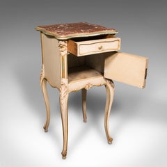 Antique Bedside Cabinet, French, Painted Pine, Marble, Pot Cupboard, Victorian