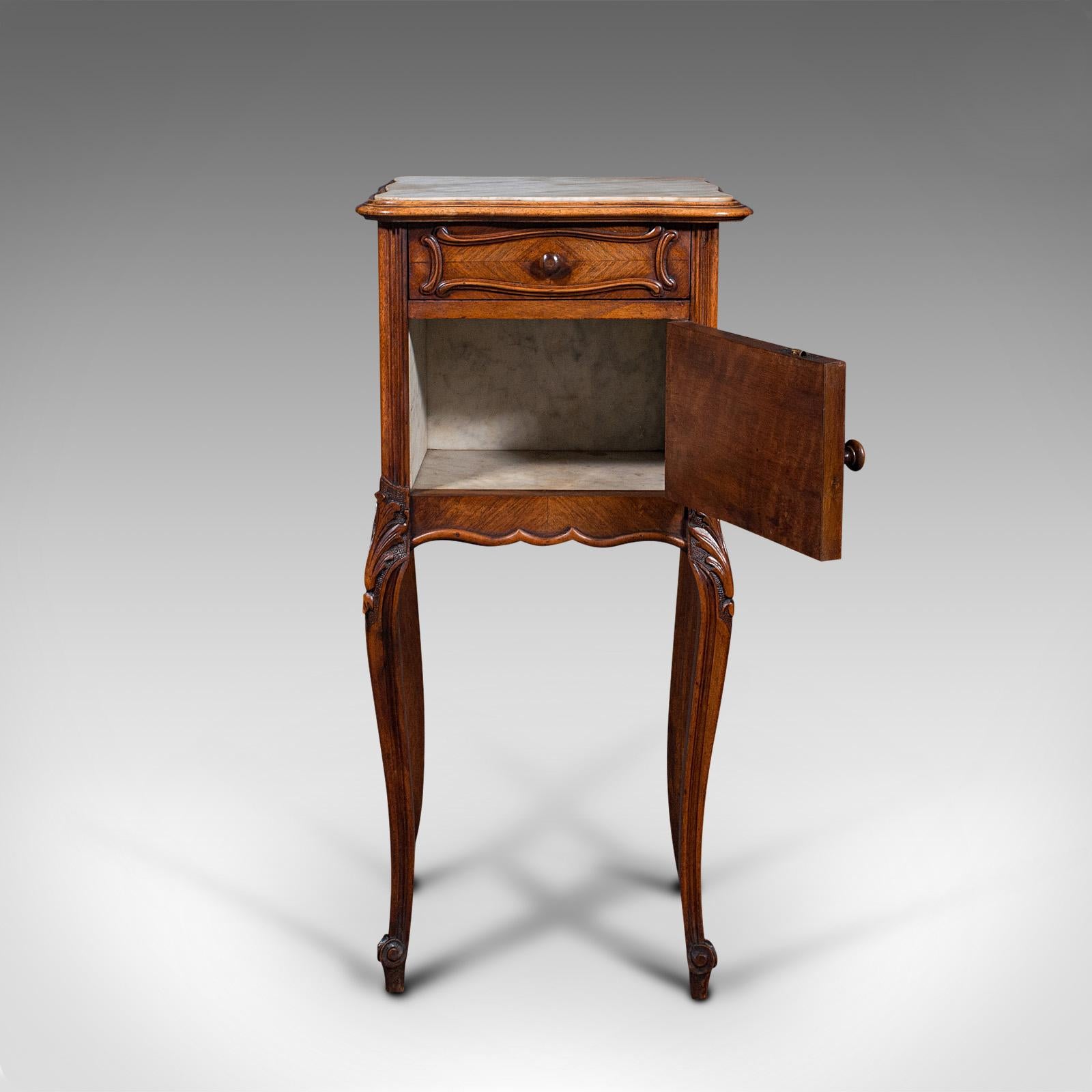 British Antique Bedside Cabinet, French, Walnut, Marble, Night Stand, Victorian, C.1900