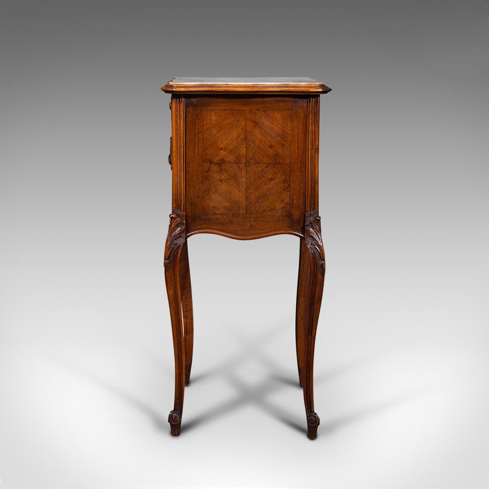 19th Century Antique Bedside Cabinet, French, Walnut, Marble, Night Stand, Victorian, C.1900