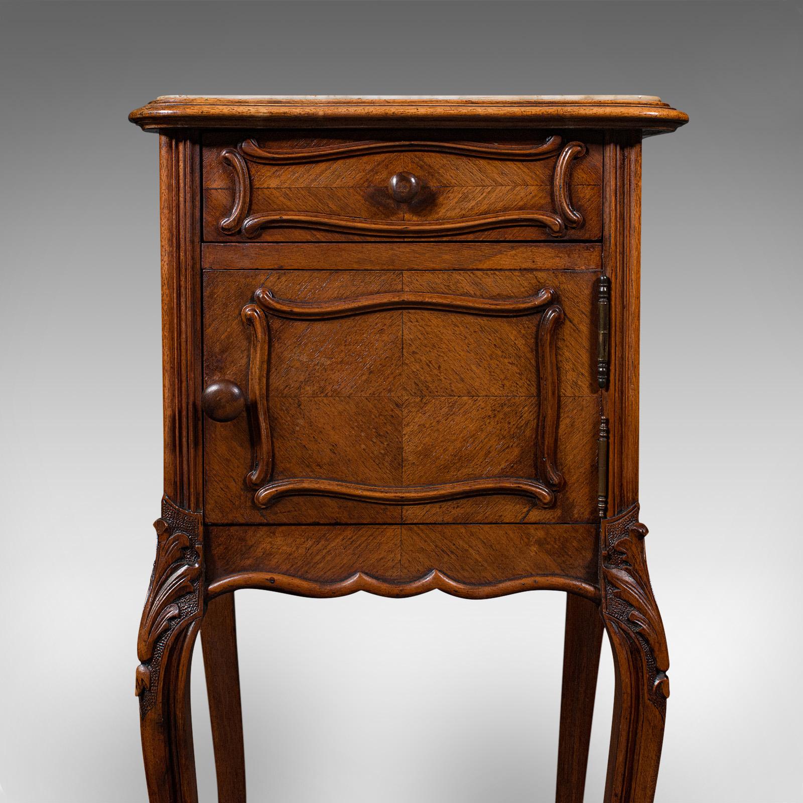 Antique Bedside Cabinet, French, Walnut, Marble, Night Stand, Victorian, C.1900 4