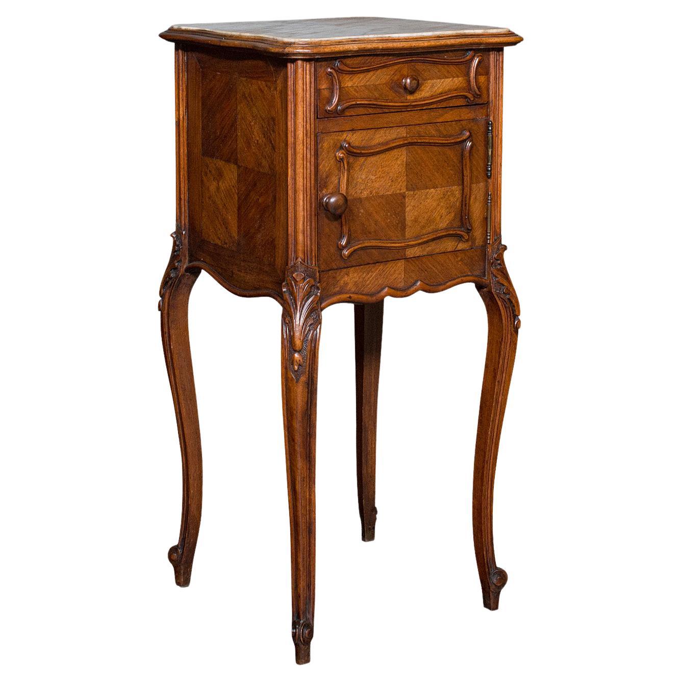 Antique Bedside Cabinet, French, Walnut, Marble, Night Stand, Victorian, C.1900