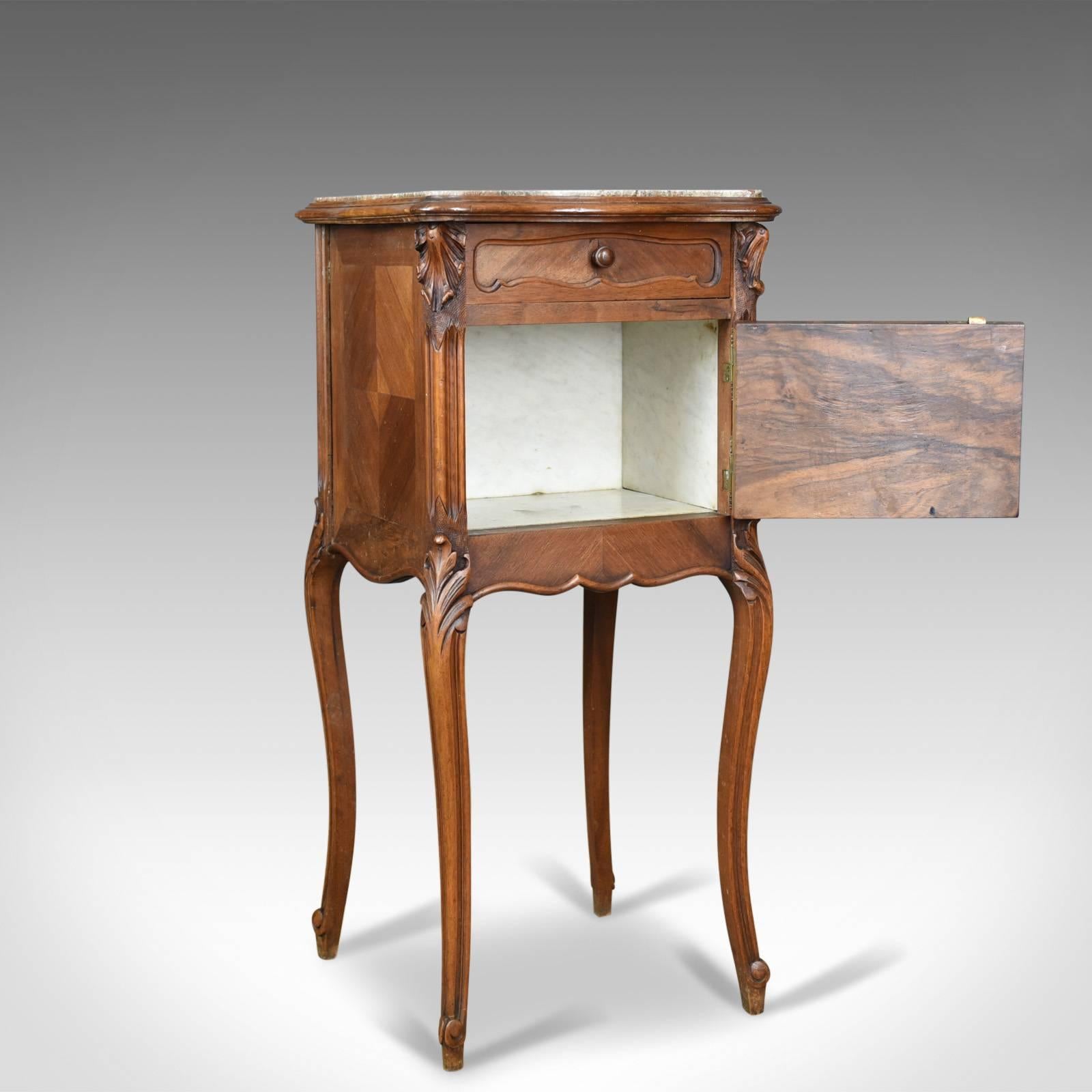 Antique Bedside Cabinet French Walnut Marble Top Pot Cupboard, circa 1890 5