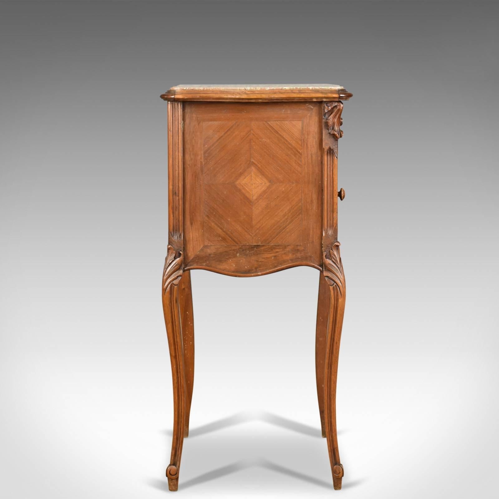 French Provincial Antique Bedside Cabinet French Walnut Marble Top Pot Cupboard, circa 1890