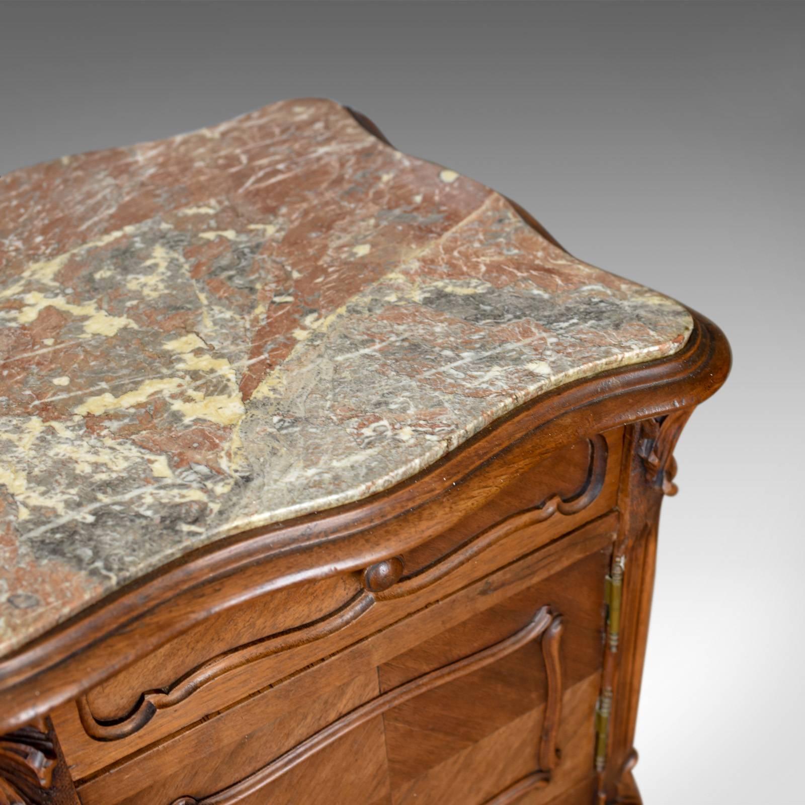 Antique Bedside Cabinet French Walnut Marble Top Pot Cupboard, circa 1890 1