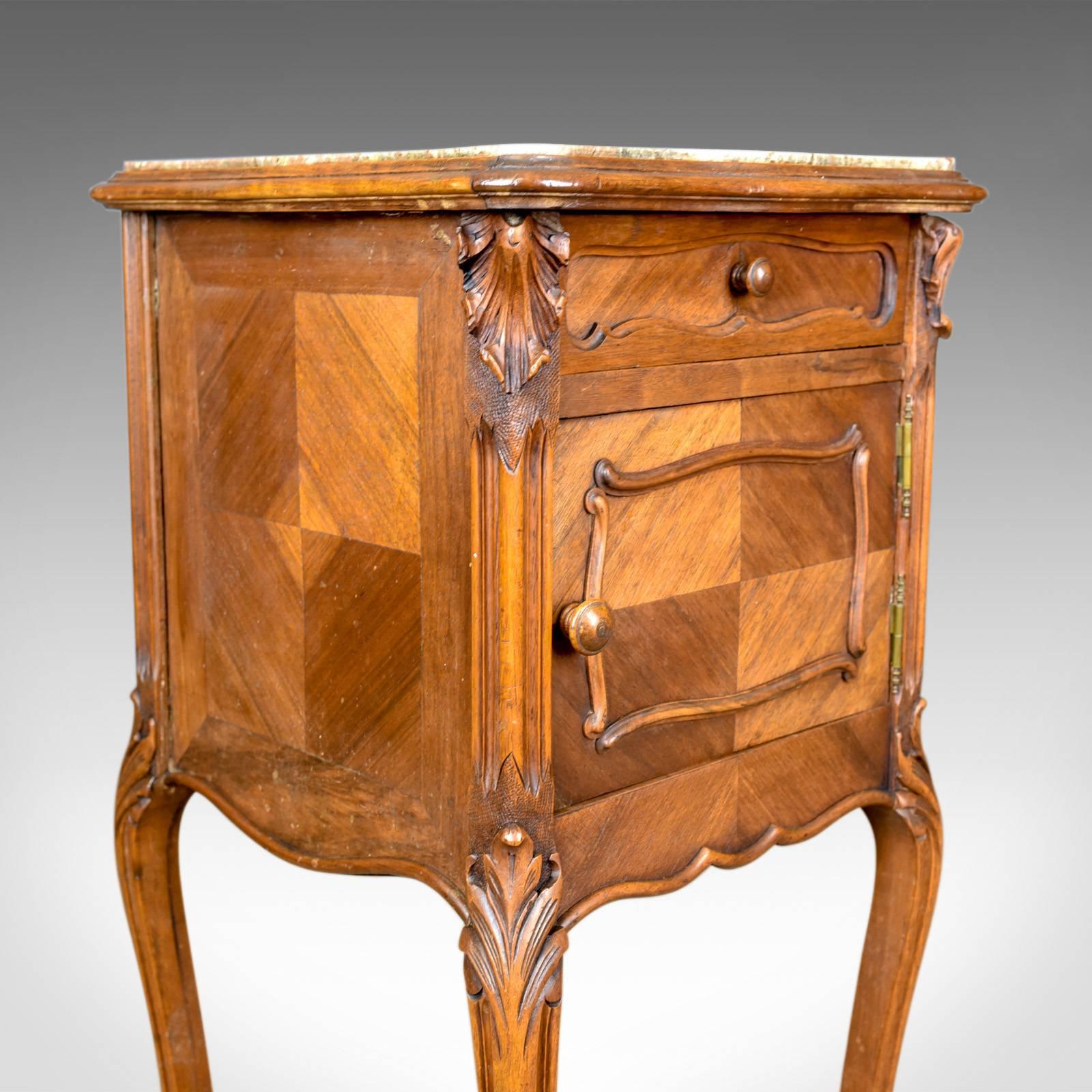 Antique Bedside Cabinet French Walnut Marble Top Pot Cupboard, circa 1890 2