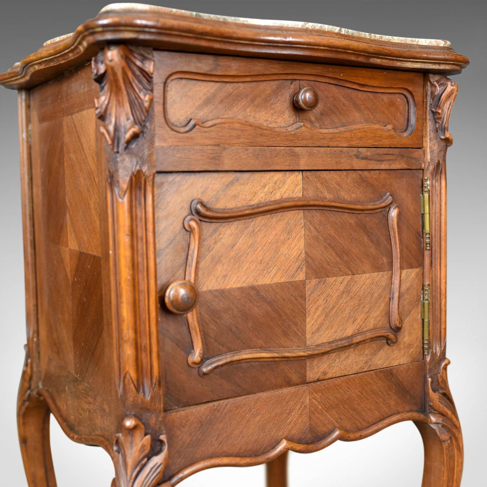 Antique Bedside Cabinet French Walnut Marble Top Pot Cupboard, circa 1890 3