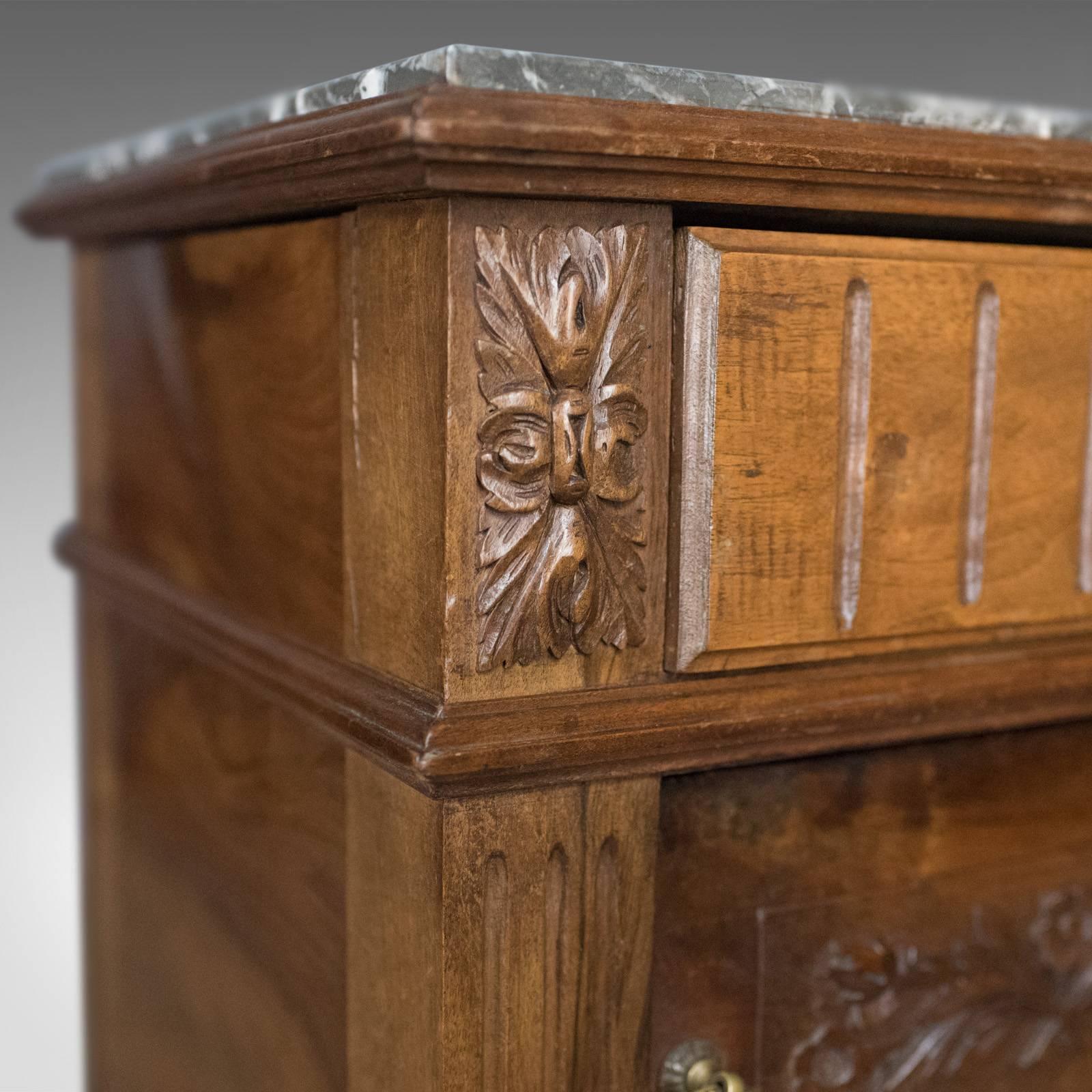 English Antique Bedside Cabinet, Victorian Marble-Top Pot Cupboard, Walnut, circa 1900