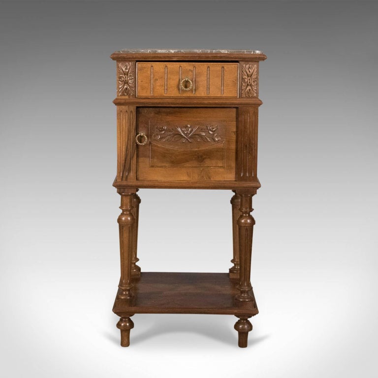Antique Bedside Cabinet, Victorian Marble Top Pot Cupboard, Walnut This is an antique bedside cabinet, an English, Victorian marble top pot cupboard in - Antique Bedside Cabinet, Victorian Marble Top Pot Cupboard, Walnut