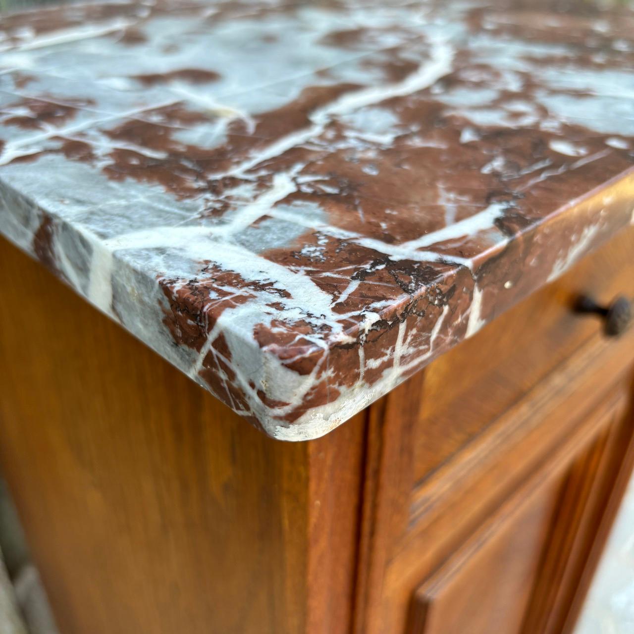 Antique bedside cabinets  Art Nouveau  Oak & red marble 4