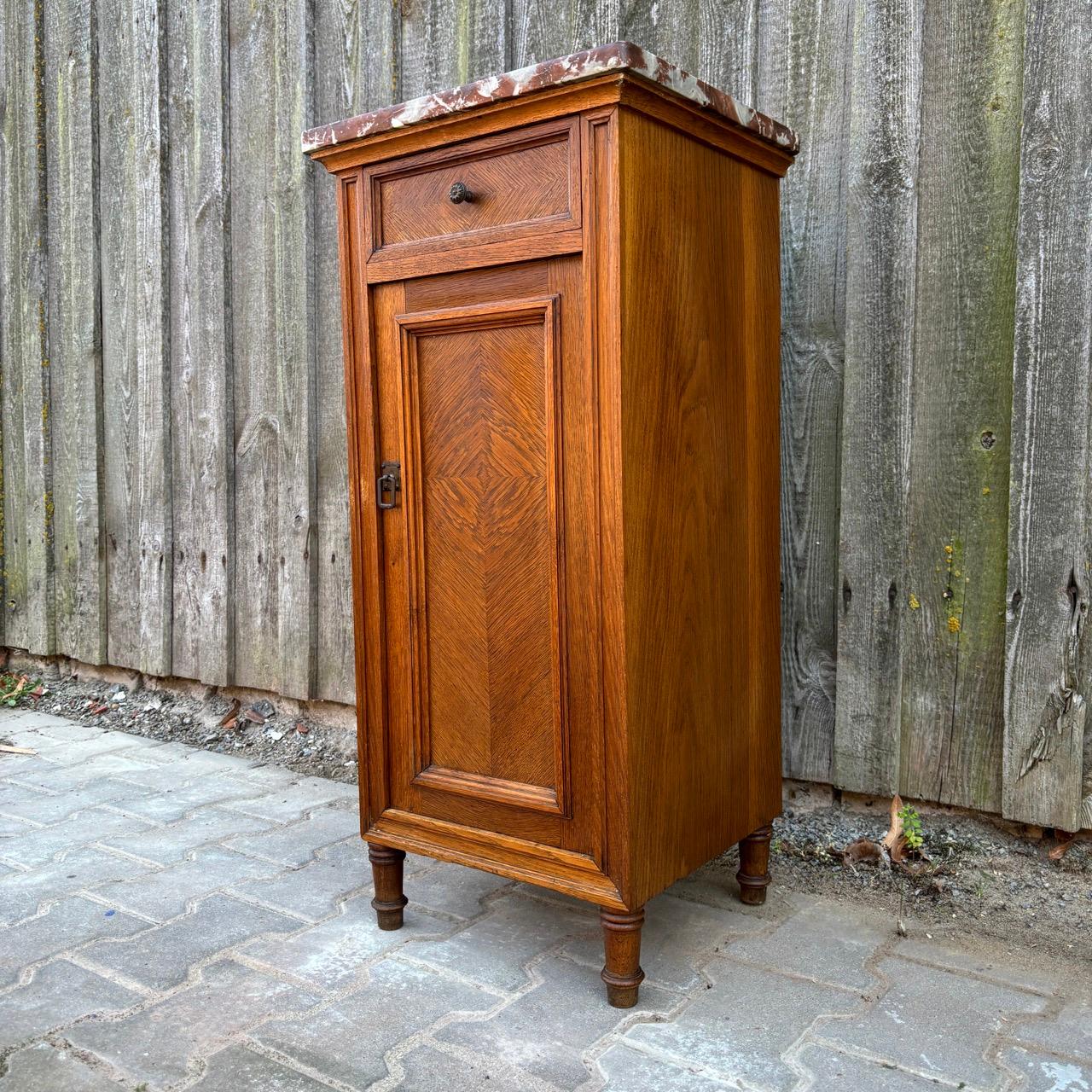 Early 20th Century Antique bedside cabinets  Art Nouveau  Oak & red marble
