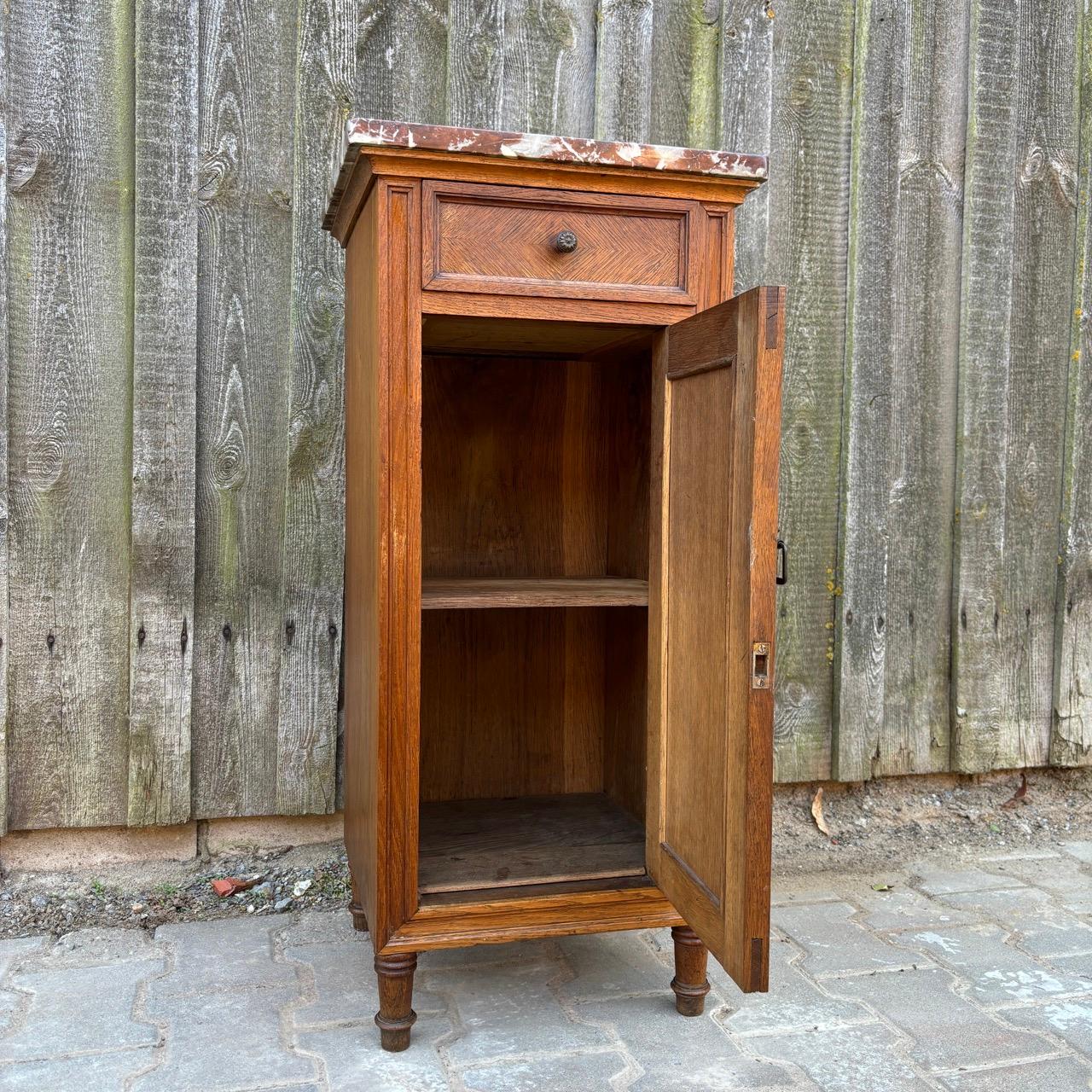 Marble Antique bedside cabinets  Art Nouveau  Oak & red marble