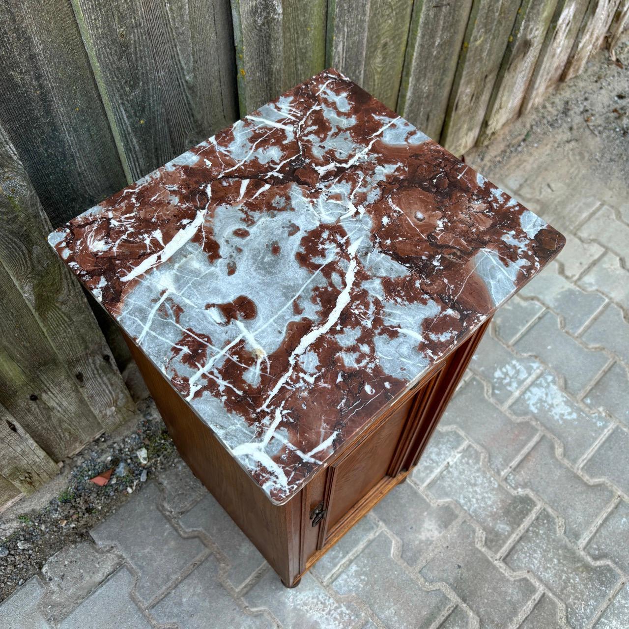 Antique bedside cabinets  Art Nouveau  Oak & red marble 3