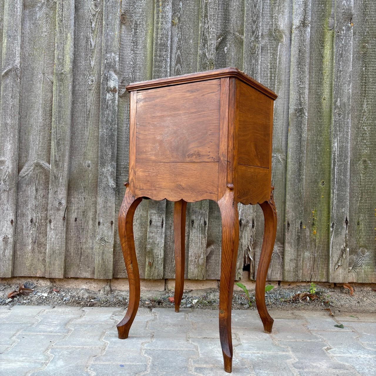 Antique bedside table  Art Nouveau around 1900  Oak & marble 5