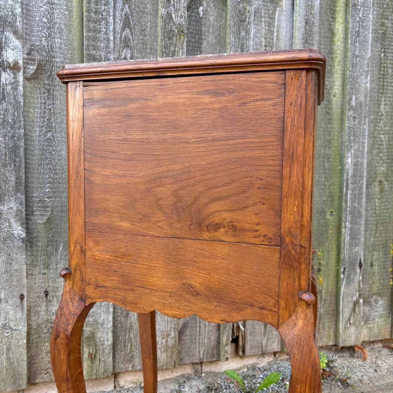 Antique bedside table  Art Nouveau around 1900  Oak & marble 6