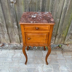 Antique bedside table  Art Nouveau around 1900  Oak & marble