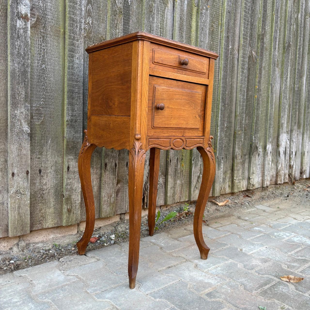 French Antique bedside table  Art Nouveau around 1900  Oak & marble