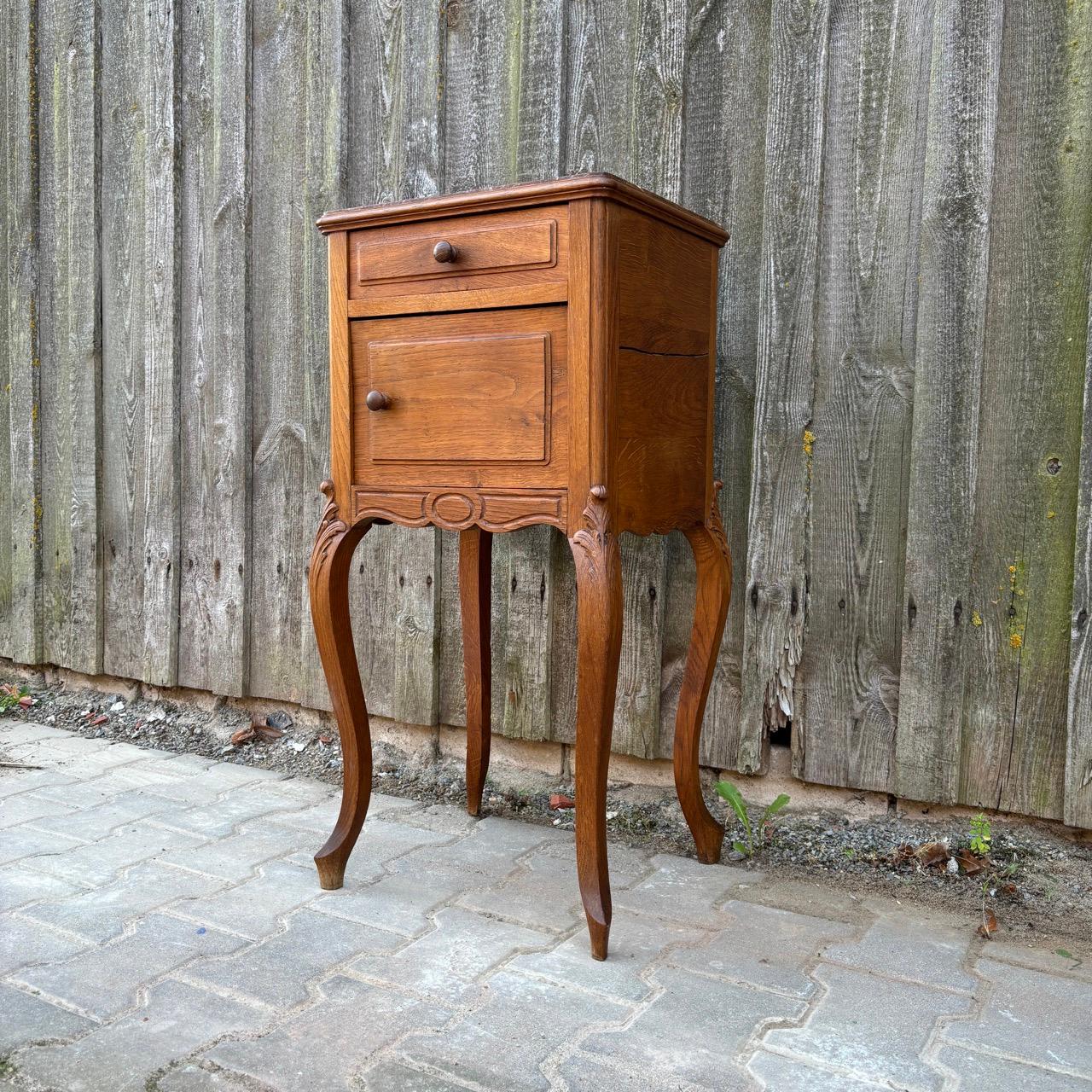 Antique bedside table  Art Nouveau around 1900  Oak & marble In Good Condition In Würzburg, DE