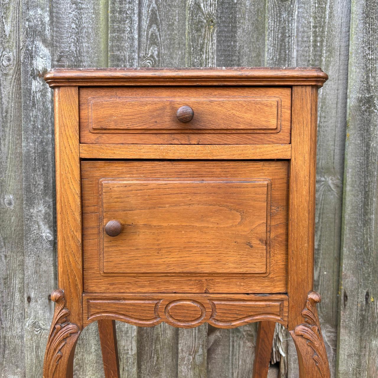 Early 20th Century Antique bedside table  Art Nouveau around 1900  Oak & marble