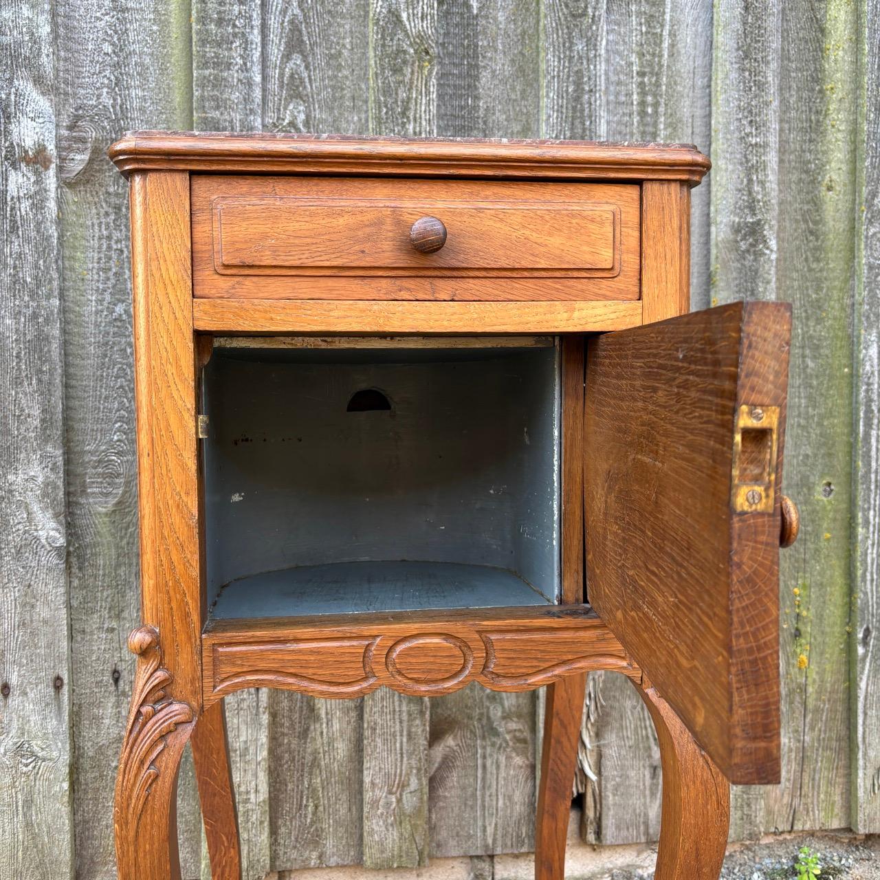 Marble Antique bedside table  Art Nouveau around 1900  Oak & marble