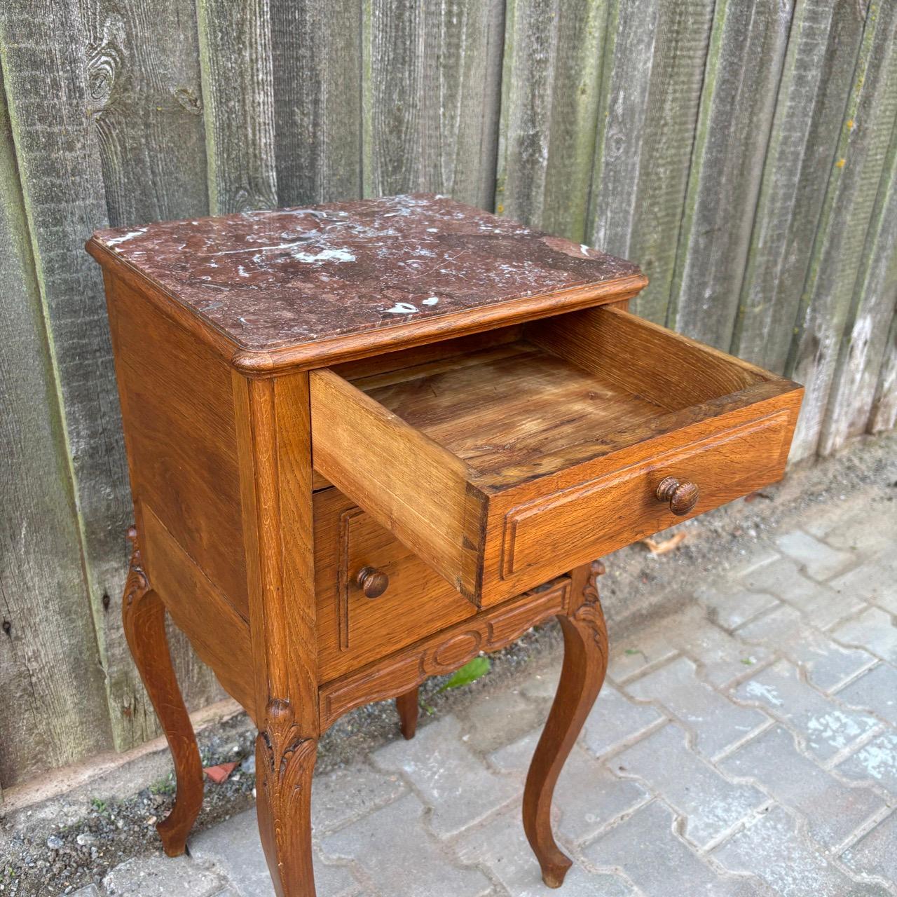Antique bedside table  Art Nouveau around 1900  Oak & marble 2