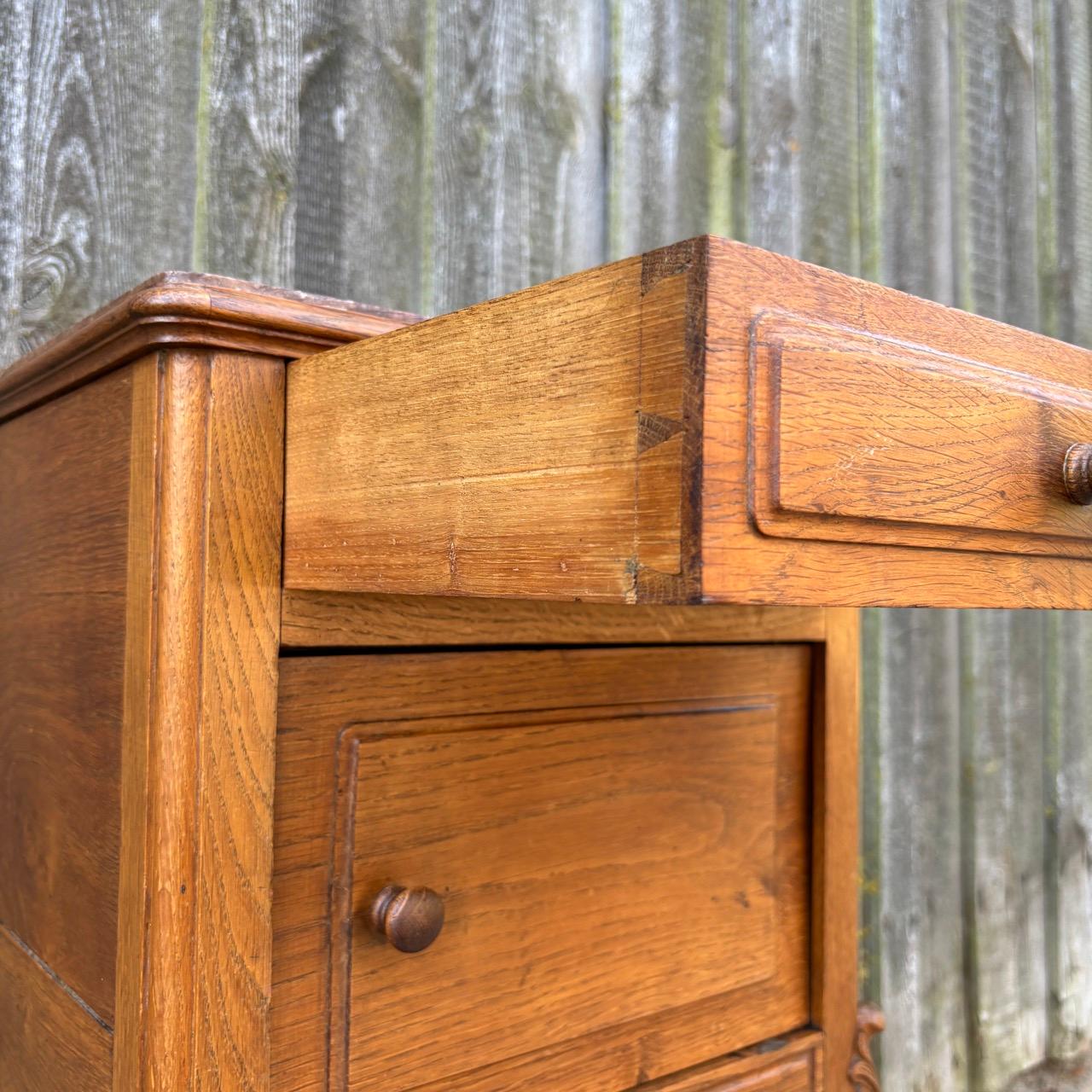 Antique bedside table  Art Nouveau around 1900  Oak & marble 3