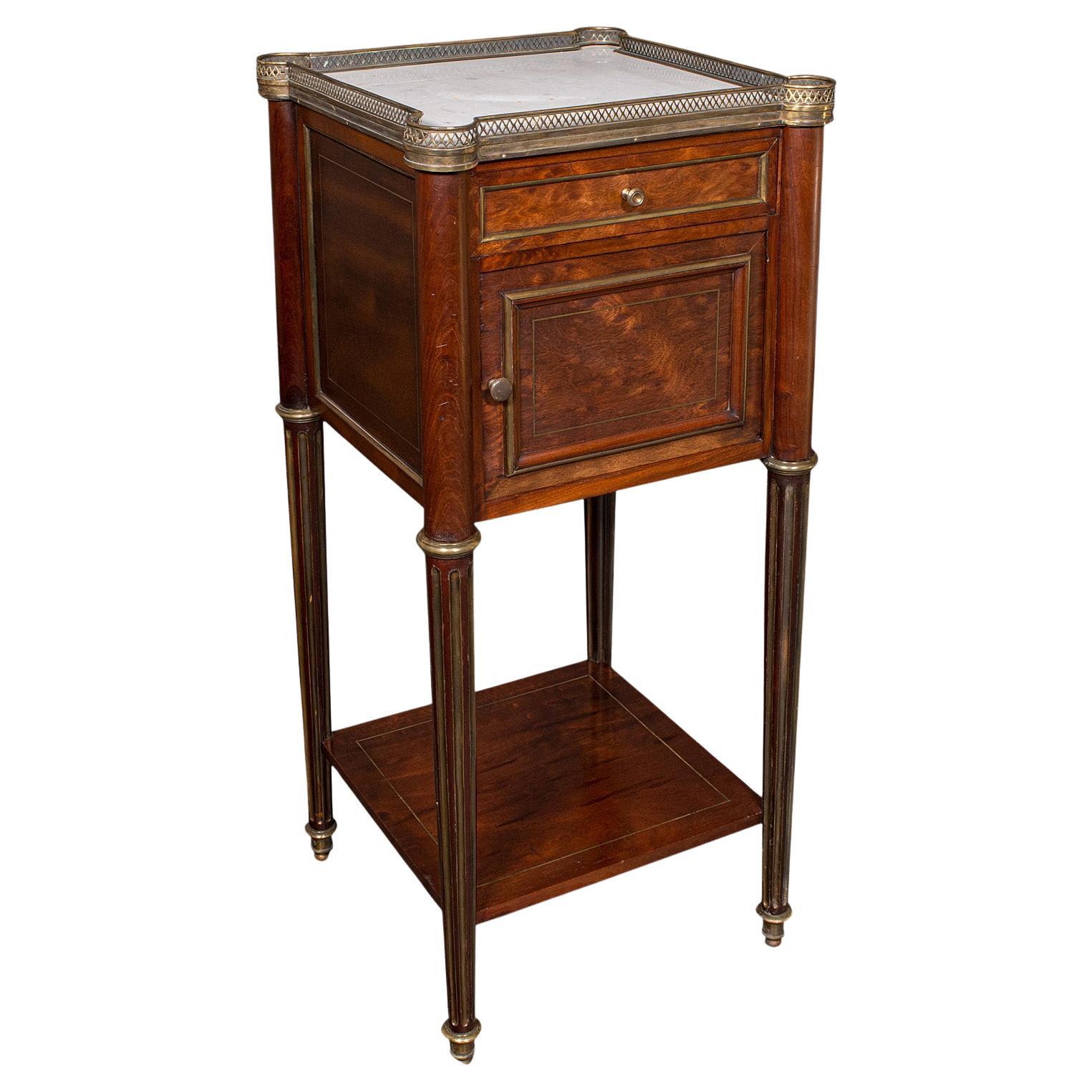 Ancienne table de chevet, française, noyer, marbre, table de nuit, victorienne, Circa 1840