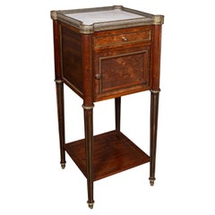 Antique Bedside Table, French, Walnut, Marble, Nightstand, Victorian, Circa 1840