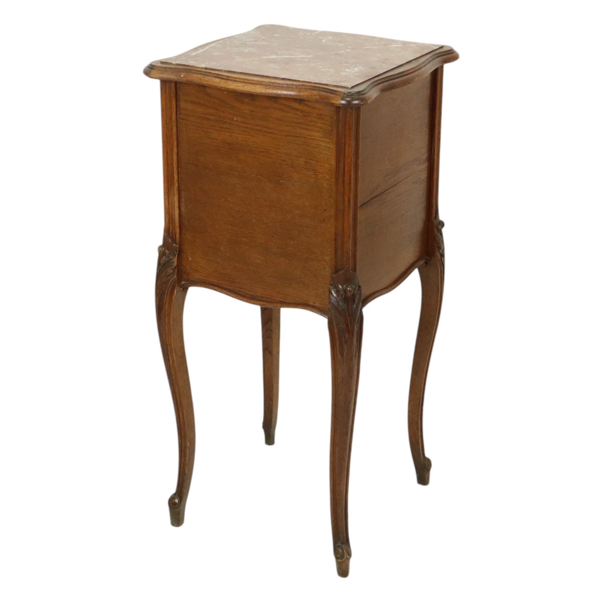 Antique Bedside Table Oak Red Marble Louis Quinze Style For Sale 5