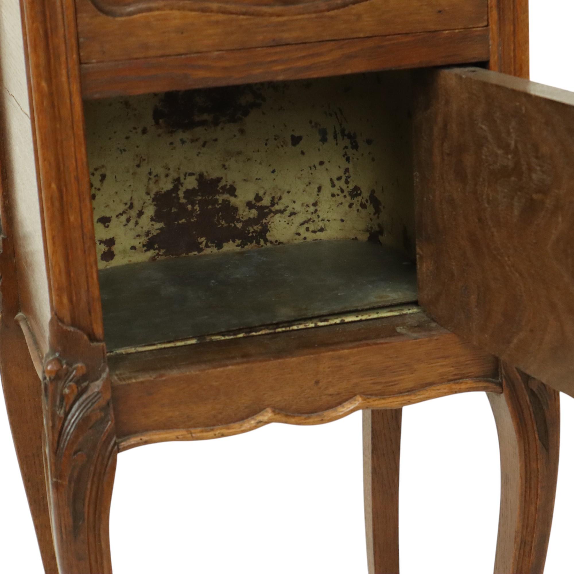 Antique Bedside Table Oak Red Marble Louis Quinze Style For Sale 1