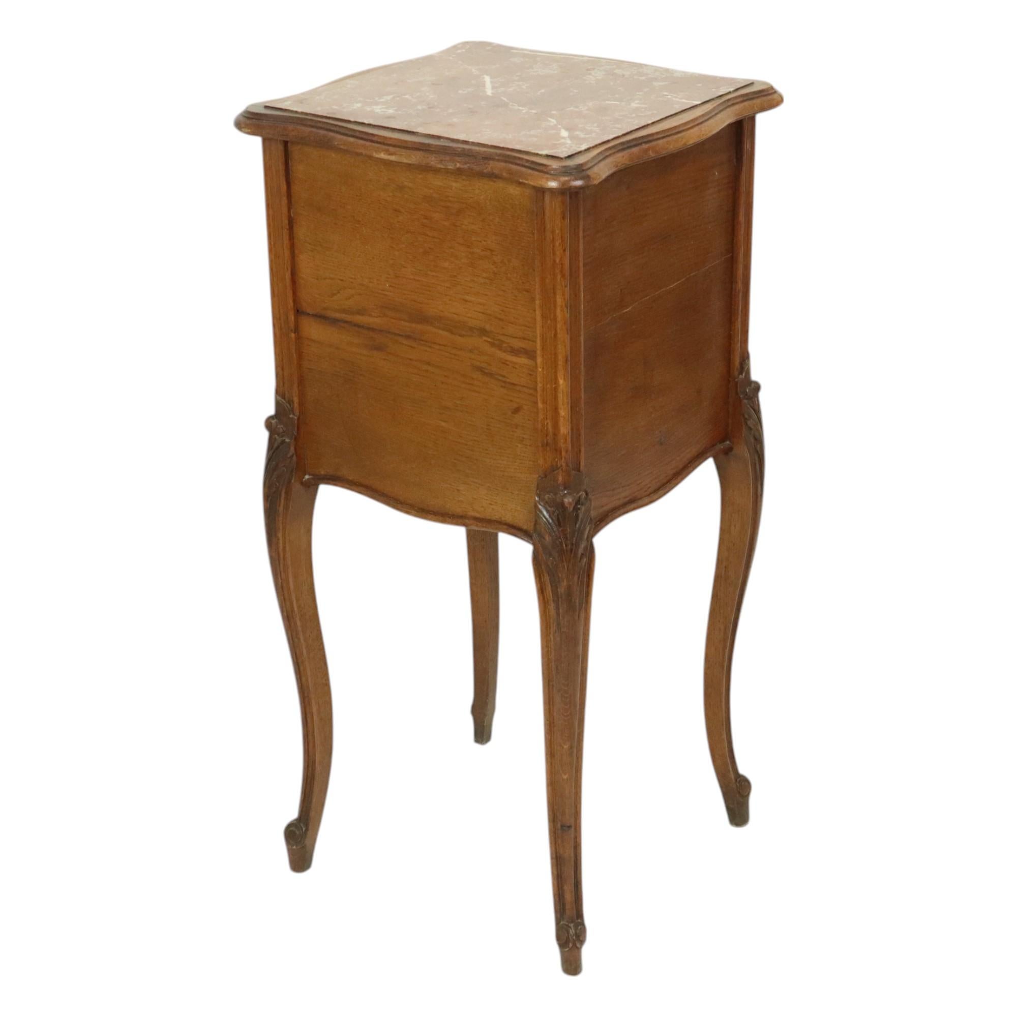 Antique Bedside Table Oak Red Marble Louis Quinze Style For Sale 2