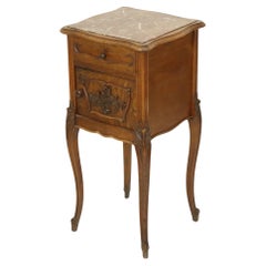 Antique Bedside Table Oak Red Marble Louis Quinze Style