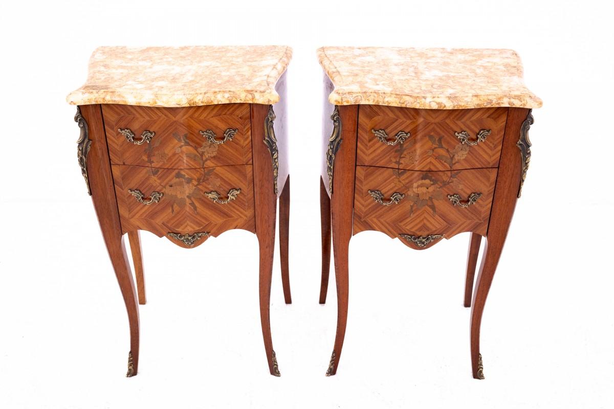Louis Philippe Antique bedside tables with stone top, France, circa 1910. For Sale